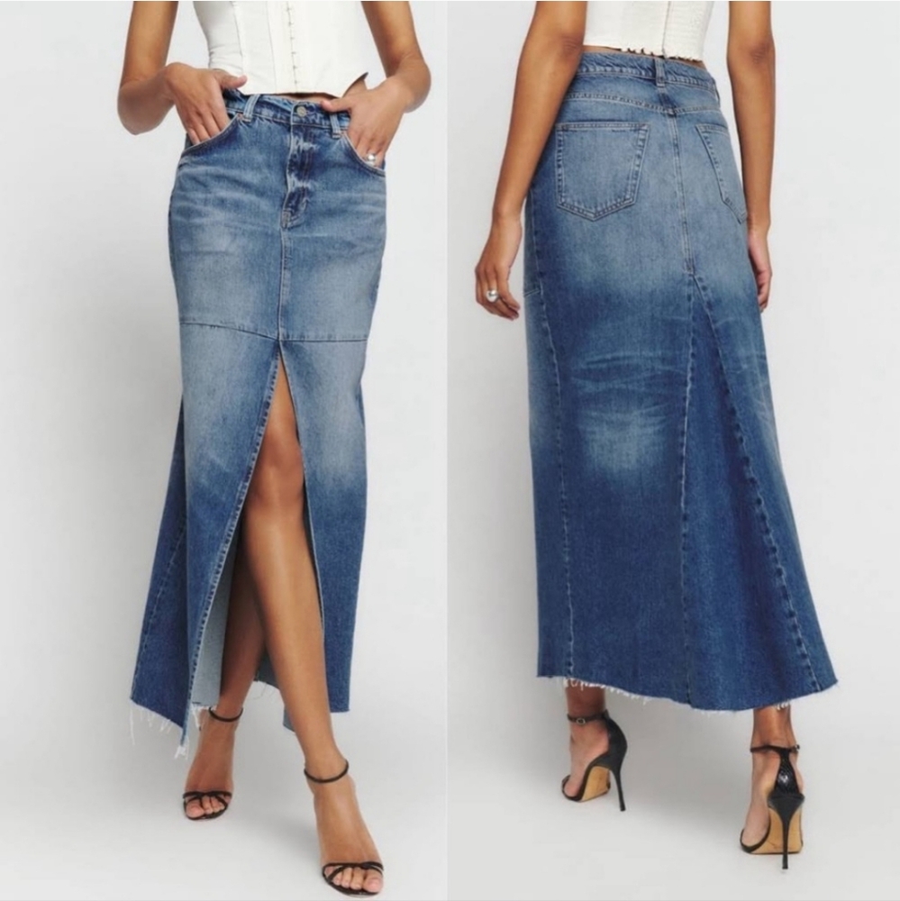 Reformation Indigo Denim Maxi Skirt